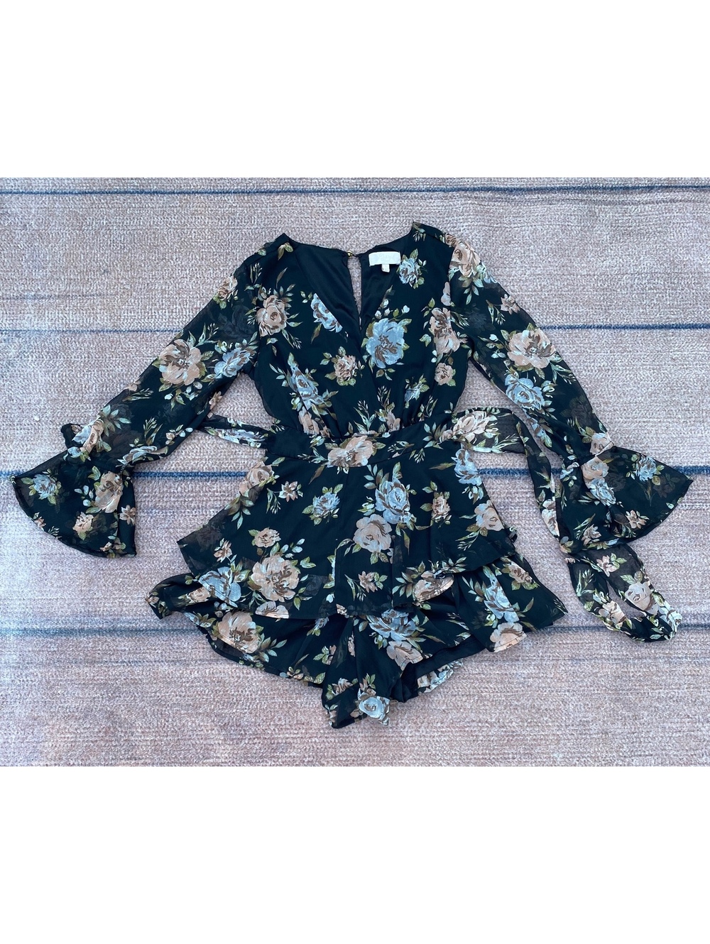 90's inspired boho fairy forest magic dark romantic floral flounced romper small